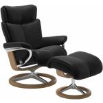 Stressless Magic M Signature Sessel wahlweise mit Hocker - Buche Holzfarbe Eiche, Metall chromfarben, ohne Zusatzausstattung schwarz