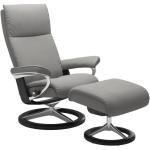 Silbergraue Moderne Sessel mit Hocker aus Leder Breite 50-100cm, Höhe 0-50cm, Tiefe 0-50cm 
