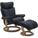 Blaue Stressless Magic Sessel mit Hocker aus Leder 