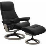 Stressless View Sessel Signature wahlweise mit Hocker - Leder Paloma Black, Buche Holzfarbe Whitewash, Metall schwarz matt, ohne Zusatzausstattung grau, schwarz