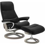 Stressless View Sessel Signature wahlweise mit Hocker - Leder Paloma Black, Buche Holzfarbe Whitewash, Metall verchromt, ohne Zusatzausstattung grau, schwarz