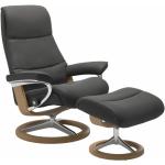 Stressless View Sessel Signature wahlweise mit Hocker - Leder Paloma Rock, Buche Holzfarbe Eiche, Metall verchromt, ohne Zusatzausstattung grau, schwarz