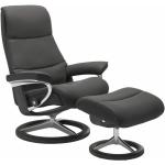 Stressless View Sessel Signature wahlweise mit Hocker - Leder Paloma Rock, Buche Holzfarbe Grau, Metall verchromt, ohne Zusatzausstattung grau, schwarz