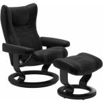 Stressless Wing Sessel Classic wahlweise mit Hocker - Leder Batick Black, Buche Holzfarbe Schwarz, ohne Zusatzausstattung grau, schwarz
