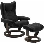 Stressless Wing Sessel Classic wahlweise mit Hocker - Leder Batick Black, Buche Holzfarbe Wenge, ohne Zusatzausstattung grau, schwarz