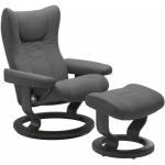 Stressless Wing Sessel Classic wahlweise mit Hocker - Leder Batick Grey, Buche Holzfarbe Grau, ohne Zusatzausstattung grau, schwarz