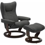 Stressless Wing Sessel Classic wahlweise mit Hocker - Leder Paloma Rock, Buche Holzfarbe Braun, inkl. Hocker grau, schwarz