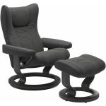 Stressless Wing Sessel Classic wahlweise mit Hocker - Leder Paloma Rock, Buche Holzfarbe Grau, ohne Zusatzausstattung grau, schwarz