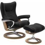 Stressless Wing Sessel Signature wahlweise mit Hocker - Buche Holzfarbe Eiche, Metall chromfarben, ohne Zusatzausstattung schwarz