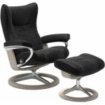 Stressless Wing Sessel Signature wahlweise mit Hocker - Buche Holzfarbe Whitewash, Metall chromfarben, ohne Zusatzausstattung schwarz