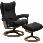 Stressless Wing Sessel Signature wahlweise mit Hocker - Buche Holzfarbe Eiche, Metall schwarz matt, ohne Zusatzausstattung schwarz