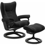 Stressless Wing Sessel Signature wahlweise mit Hocker - Buche Holzfarbe Grau, Metall schwarz matt, inkl. Hocker schwarz