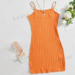 Reduzierte Orange Unifarbene Ärmellose SheIn Bandage-Kleider & Bodycon-Kleider enganliegend für Damen Größe XS für den für den Sommer 
