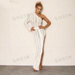Weiße Langärmelige SheIn Bandage-Kleider & Bodycon-Kleider enganliegend für Damen Größe XL 