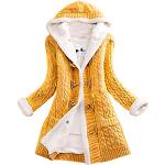 Gelbe Elegante Mini Grobstrickjacken mit Knopf aus Fleece mit Kapuze für Damen Größe M für den für den Sommer 
