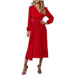 Rote Unifarbene Elegante Langärmelige Maxi V-Ausschnitt Kurze Abendkleider aus Samt für Damen Größe M Große Größen für die Braut für den für den Winter 