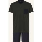 Reduzierte Dunkelgrüne Gestreifte Kurzärmelige Strokesman's Shirts mit Tasche aus Jersey für Herren Übergrößen 