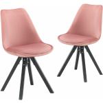 Stuhl Esszimmerstuhl Küchenstuhl 2er Set Rosa Pink Holz Beine Stoff Samt/DH0458