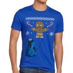 Blaue Vintage Style3 Sesamstraße Krümelmonster Herrenfanshirts aus Jersey Größe L Weihnachten 