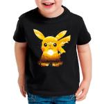Schwarze Casual Kurzärmelige Style3 Pokemon Pikachu Rundhals-Ausschnitt Printed Shirts für Kinder & Druck-Shirts für Kinder aus Jersey Größe 164 
