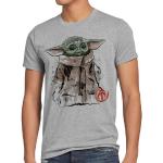 Graue Melierte Casual Kurzärmelige Style3 Star Wars Yoda Rundhals-Ausschnitt T-Shirts aus Jersey für Herren Größe 5 XL für den für den Sommer 