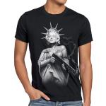 Schwarze Melierte Punk Kurzärmelige Style3 Marilyn Monroe Rundhals-Ausschnitt T-Shirts mit Freiheitsstatue-Motiv aus Jersey für Herren Größe 4 XL 