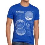 Blaue Melierte Casual Kurzärmelige Style3 Pokemon Pokeball Rundhals-Ausschnitt T-Shirts aus Jersey für Herren Größe 5 XL für den für den Sommer 
