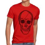 Rote Melierte Gothic Kurzärmelige Style3 Rundhals-Ausschnitt T-Shirts mit Totenkopfmotiv aus Jersey für Herren Größe 5 XL 