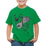 Grüne Melierte Casual Kurzärmelige Style3 Super Mario Yoshi Rundhals-Ausschnitt Printed Shirts für Kinder & Druck-Shirts für Kinder aus Jersey Größe 164 