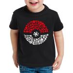 Schwarze Melierte Casual Kurzärmelige Style3 Pokemon Pokeball Rundhals-Ausschnitt Printed Shirts für Kinder & Druck-Shirts für Kinder aus Jersey Größe 164 