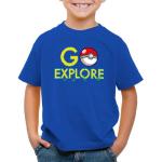 Blaue Melierte Casual Kurzärmelige Style3 Pokemon Rundhals-Ausschnitt Printed Shirts für Kinder & Druck-Shirts für Kinder aus Jersey Größe 164 