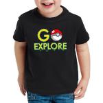 Schwarze Melierte Casual Kurzärmelige Style3 Pokemon Pikachu Rundhals-Ausschnitt Printed Shirts für Kinder & Druck-Shirts für Kinder aus Jersey Größe 164 