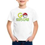 Weiße Melierte Casual Kurzärmelige Style3 Pokemon Pikachu Rundhals-Ausschnitt Printed Shirts für Kinder & Druck-Shirts für Kinder aus Baumwolle Größe 164 