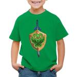 Grüne Melierte Casual Kurzärmelige Style3 The Legend of Zelda Rundhals-Ausschnitt Printed Shirts für Kinder & Druck-Shirts für Kinder aus Jersey Größe 164 