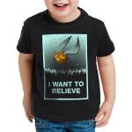 Schwarze Melierte Casual Kurzärmelige Style3 Harry Potter Schnatz Rundhals-Ausschnitt Printed Shirts für Kinder & Druck-Shirts für Kinder aus Jersey Größe 164 