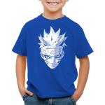 Blaue Melierte Casual Kurzärmelige Style3 Naruto Kakashi Hatake Rundhals-Ausschnitt Printed Shirts für Kinder & Druck-Shirts für Kinder aus Jersey Größe 164 