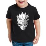 Schwarze Melierte Kurzärmelige Style3 Naruto Kakashi Hatake Rundhals-Ausschnitt Printed Shirts für Kinder & Druck-Shirts für Kinder aus Jersey Größe 164 