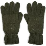 Olivgrüne Sterne styleBREAKER Strick-Handschuhe mit Strass für Damen Einheitsgröße 