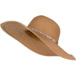 styleBREAKER Damen Strohhut Papierstroh mit Hutband aus Perlen, breite ausgefranste Krempe, Sonnenhut, Schlapphut 04025043, Farbe:Braun