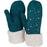 Petrolfarbene styleBREAKER Gefütterte Handschuhe mit Strass aus Fleece für Damen Einheitsgröße für den für den Winter 