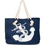 styleBREAKER Strandtasche in Flecht Optik mit Anker Print, Shopper, Badetasche, Damen 02012077, Farbe:Dunkelblau-Weiß
