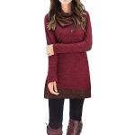 Reduzierte Bordeauxrote Langärmelige Rollkragen Winterkleider mit Rüschen aus Kunstfaser für Damen Größe XXL 