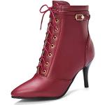 Bordeauxrote Elegante Spitze High Heel Stiefeletten & High Heel Boots mit Reißverschluss für Damen 