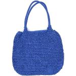 Royalblaue Unifarbene Strandtaschen & Badetaschen mit Reißverschluss aus Stroh für Damen klein 