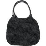 Schwarze Unifarbene Strandtaschen & Badetaschen mit Reißverschluss aus Stroh für Damen klein 
