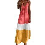 Rote Batik Boho Ärmellose Maxi V-Ausschnitt Spaghettiträger-Kleider mit Meer-Motiv mit Knopf aus Polyester für Damen Größe 5 XL für Partys für den für den Sommer 