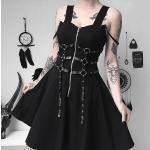 Schwarze Gothic Ärmellose Mini Plisseekleider mit Reißverschluss aus Baumwollmischung für Damen Größe M für den für den Sommer 