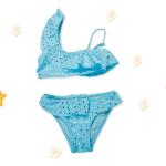 Blaue Unifarbene Bikini-Tops für Kinder aus Polyester für Mädchen 