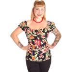 Schwarze Blumenmuster SugarShock Carmen Carmenshirts mit Puffärmeln mit Reißverschluss für Damen Größe M 