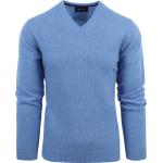 Hellblaue Unifarbene V-Ausschnitt Wollpullover aus Wolle für Herren Größe XL 